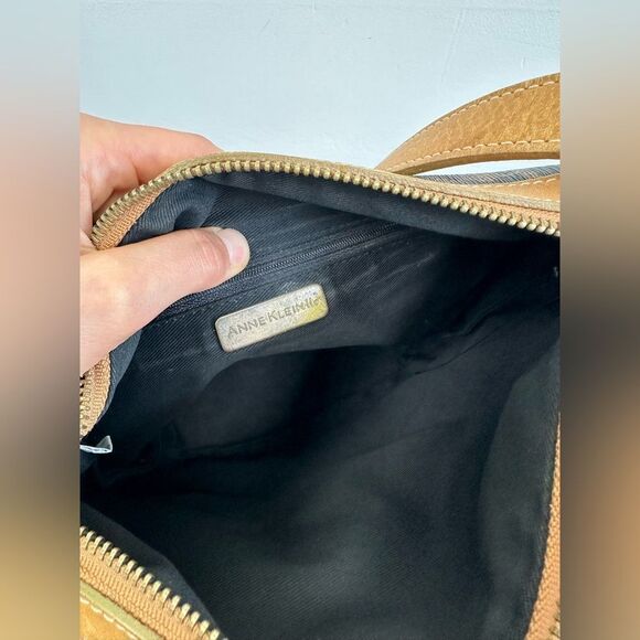 Vintage 90’s Anne Klein Leopard Print Shoulder Bag Brown Leather Canvas Combo - Picture 13 of 16